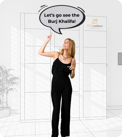 Customer using a CityLockers luggage locker before exploring Dubai hands-free